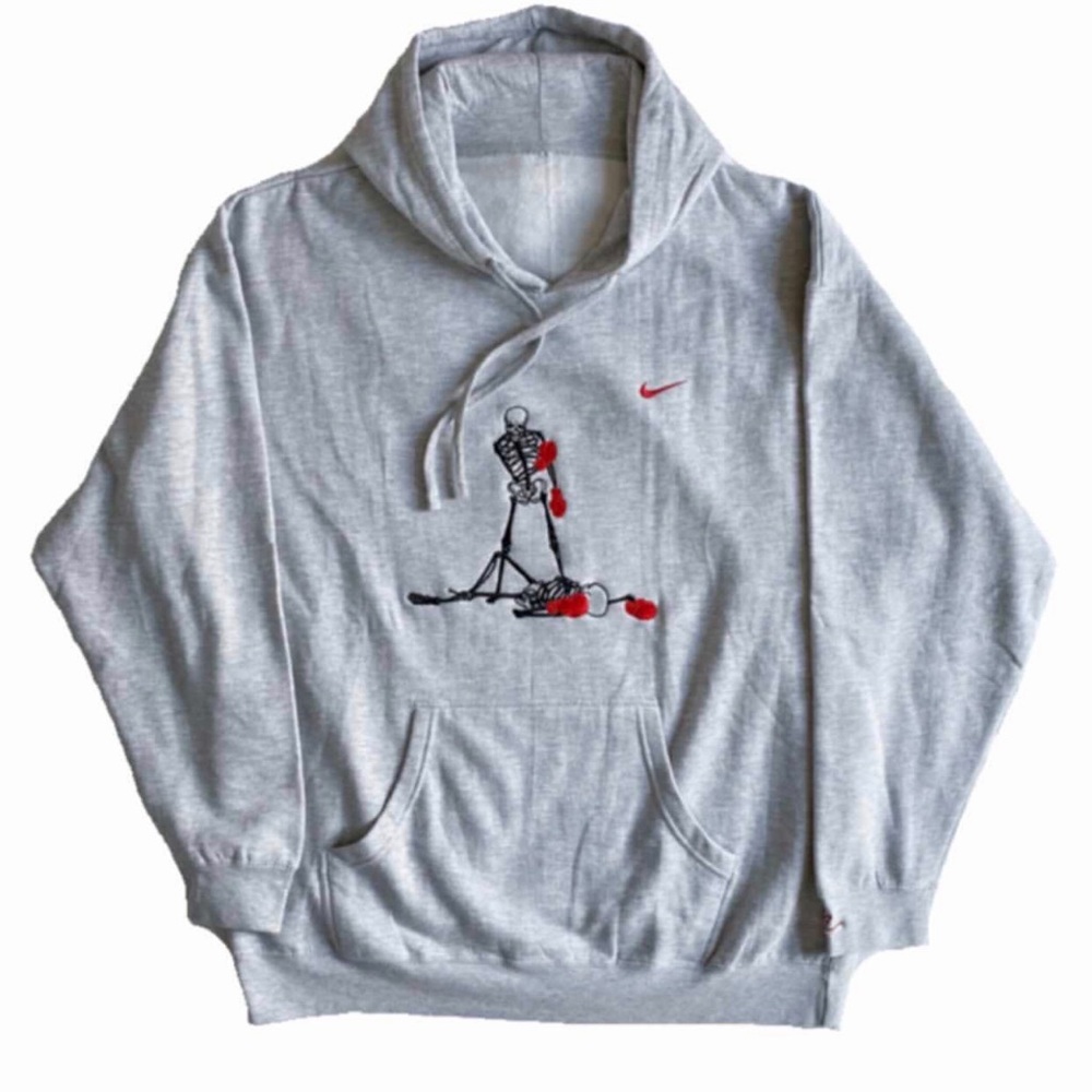 Austen AG embroidered boxing hoodie Muhammad Ali Skeleton Gray Hoodie